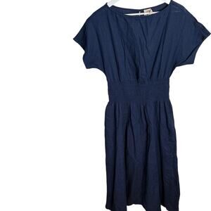 Faherty Coast To Coast 100% Organic Cotton Smocked Midi Dress Blue W1729 Sz M